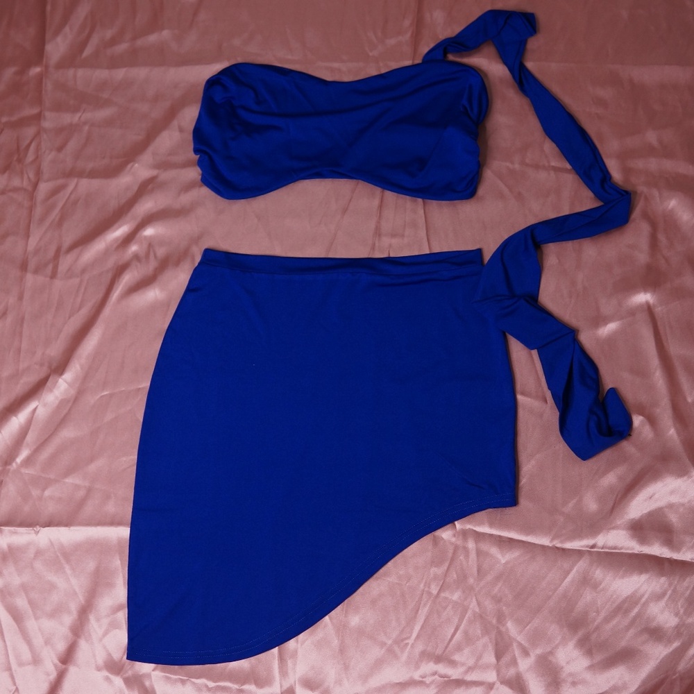 Bandeau Top and Mini A- Symmetrical Skirt Set